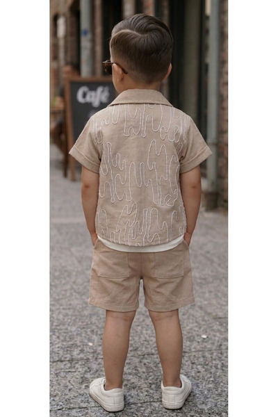 titimix Boys Camouflage Embroidered Shirt Printed T-Shirt Shorts Summer Set