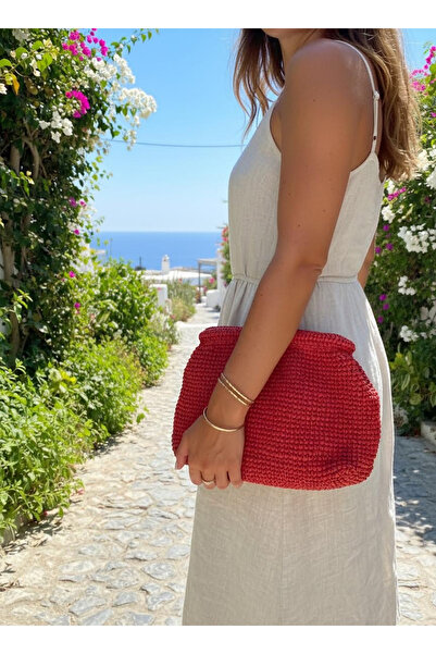OTTO STORE Hasır El Örgüsü Büyük Boy Clutch Yazlık Çanta