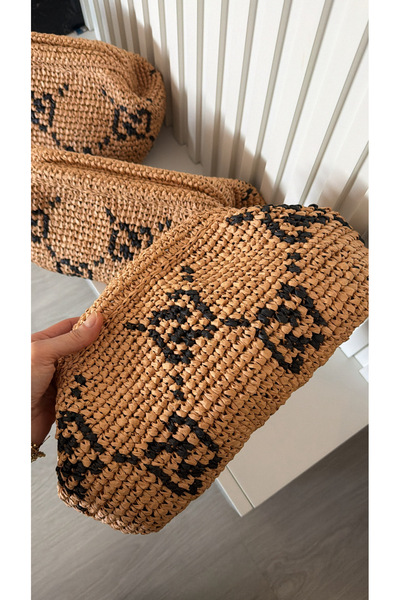 WOMANBAG Handmade Brand Model Patterned Wicker Clutch(39X20Cm)Wicker Color