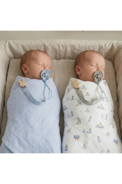 DEUX LAPINS % 100 Pamuk Müslin Bebek Emzik Askısı – Mavi