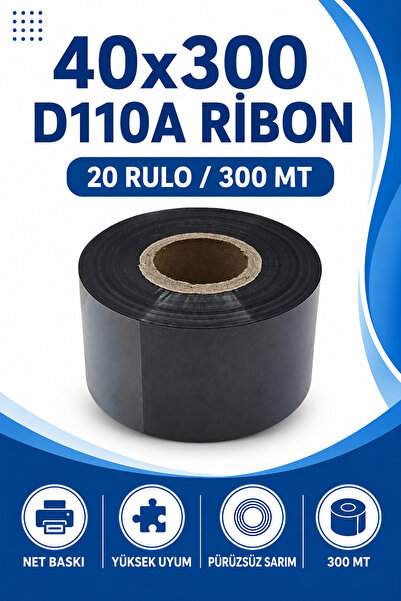 Küresel Etiket Barkod 40X300Mm D110A Ribbon |   20 Rolls |   300m |   Durable...
