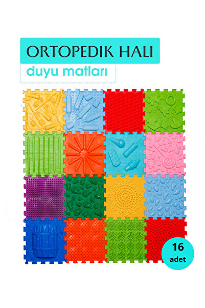 Ortohalı 16 Modüllü Ortopedik Halı Çocuk Masaj Paspası Renkli Puzzle Çocuk Ma...