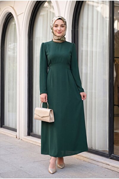 Modamorfo Hakim Collar Waist Tie Dress -Emerald