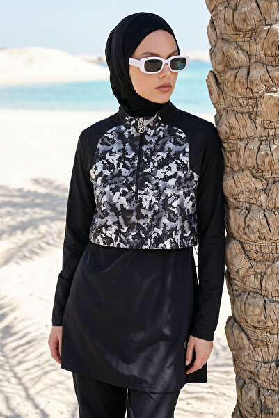 InStyle 4-Piece One Pocket Black Closed Swimsuit 6202A
