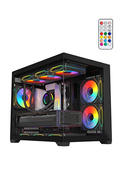 Revenge Siyah Terranova Kumandalı 6 RGB Fanlı Midi Tower Cam Panel Gaming Oyu...