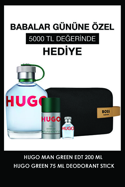 BOSS Hugo Man Green EDT 200 ml + Hugo Man Green Deodorant Stick 75gr & Çanta ...