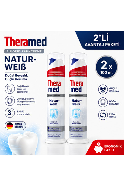 Theramed معجون أسنان ناتورفايز فلورايد بتأثير التبييض الطبيعي 2 × 100 مل