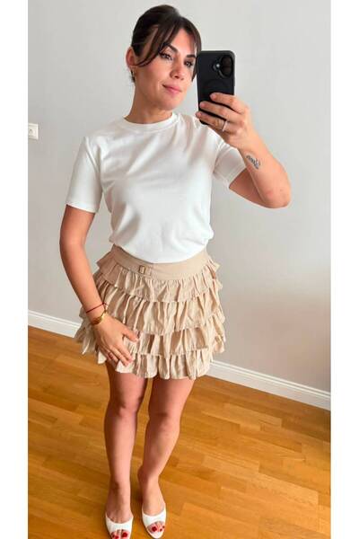 Deniz Tahmas Butik Kat Kat Mini Etek Fırfırlı