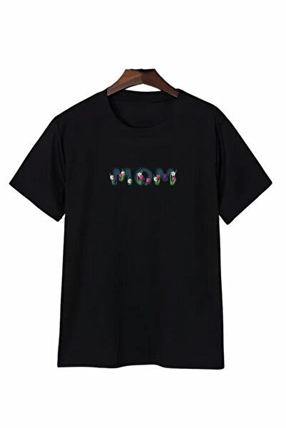 Generic Brand Tricou oversize cu decolteu rotund, imprimat cu tematică floral...