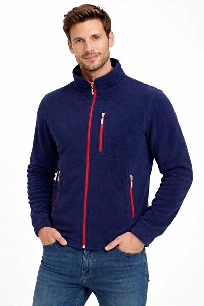 DSNM LACİVERT KIRMIZI FERMUARLI POLAR 3 CEPLİ SLİM FİT ANTİ PİLLİNG TÜYLENME YAPMAZ HAVA GEÇİRMEZ SOFT SHELL POLAR