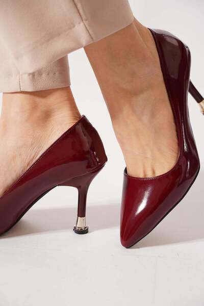 Moda Pie Sarna Topuk Demirli Kadın Stiletto Bordo Rugan