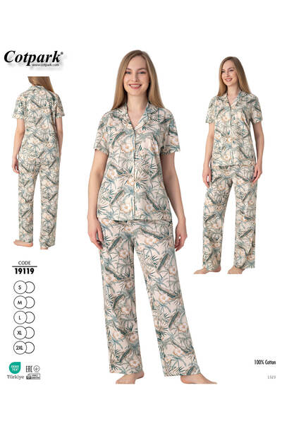 Cotpark Costum de pijama pentru femei, 100% bumbac, cu nasturi 19119
