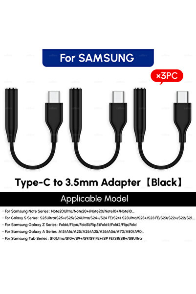 Samsung محول صوت أصلي من النوع C إلى مقبس 3.5 ملم، أسود اللون، 3 قطع، متوافق ...