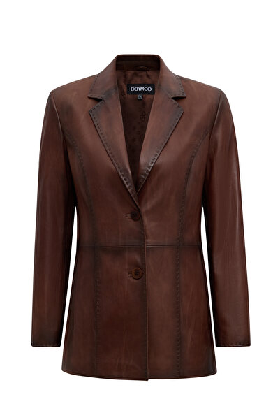 Derimod Barbara Kadın Kahverengi Blazer Deri Ceket 25WGE5962NC