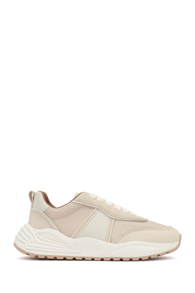 Derimod ACBC x DERİMOD Kadın Bej Kalın Tabanlı Bağcıklı Kumaş Sneaker 25SFD43...