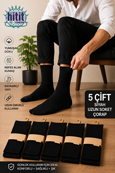 Hitit Socks Erkek 5 Çift Premium Kalite Fitilli Taban ve Burun Takviyeli Casu...