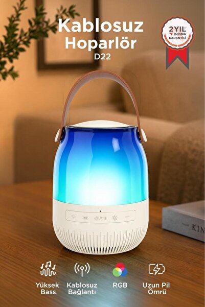 Torima Bluetooth Hoparlör Led Işıklı Taşınabilir Speaker D22 Beyaz