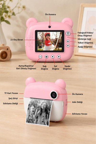Torima Dijital Fotoğraf Makinesi Çocuk Termal Resim Kağıt Baskılı Yazıcı Kamera Makinesi CMR14 Pembe
