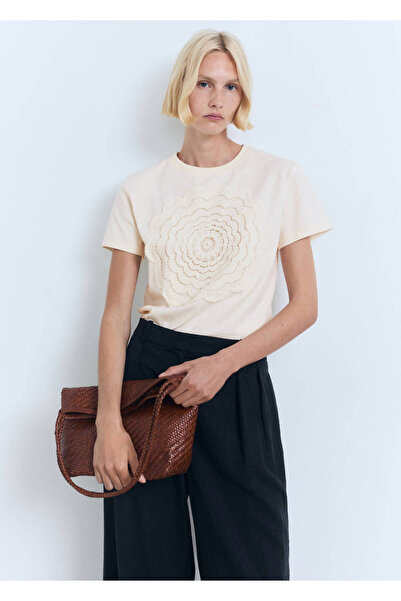 MANGO Woman Floral Crochet Embroidered T-Shirt
