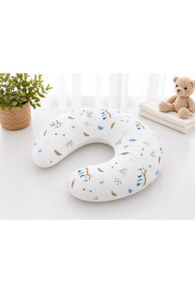 BABY LİGHT ANNELERİN İHTİYACI OLAN ÜRÜNLER Double-Sided Breastfeeding Pillow / Baby Support Cushion Blue Patterned