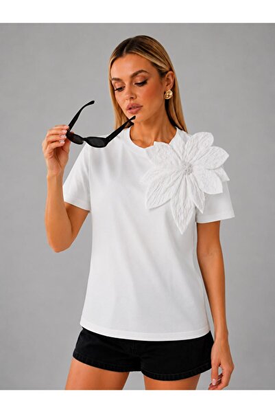 Generic Brand Tricou de bază cu accesoriu trandafir