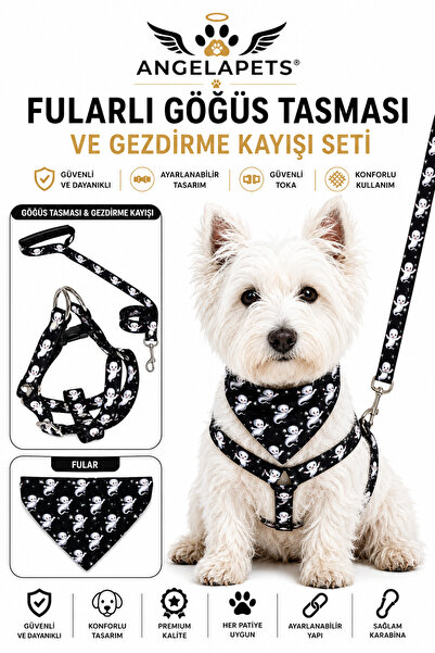 Angelapets Adjustable Scarf, Chest Harness and Travel Strap Set of 3