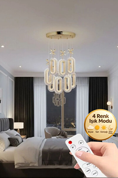 Lumia Lighting Eclipse Model 8'li Gold Kumandalı 3 Renk Modu Ledli Kristal Ta...