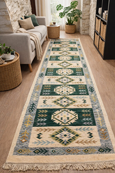 Horecahome Covor tradițional cu două fețe, dimensiune 80 x 300 cm,verde