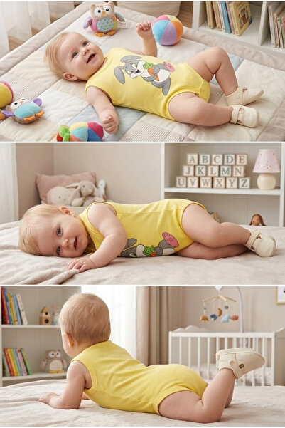 meyastore Baby Badi Snap Fastener Sleeveless Rabbit Print