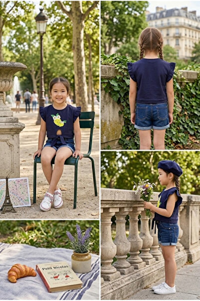 meyastore Girl's Tshirt with Tie, Single Jersey