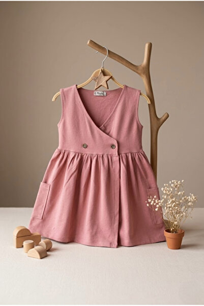 meyastore Girl's Dress with Pockets and Buttons