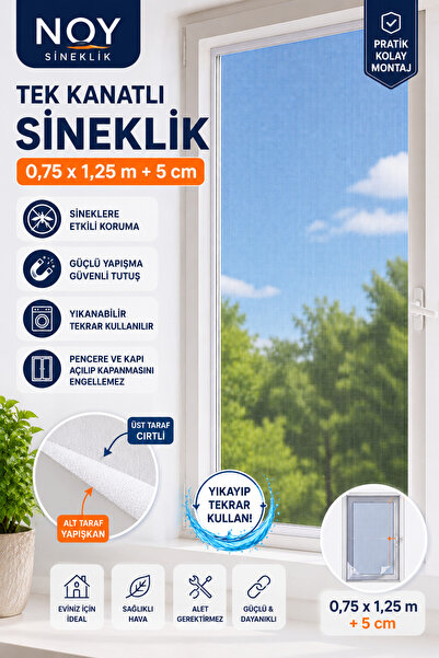 NOY Sineklik Pencere Sinekliği Yapışkanlı Cırtlı Sinek Perdesi Yıkanabilir Tekrar Kullanılabilir 75x125 Cm