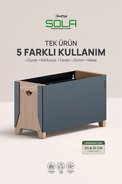 Sunflex Pergola Sola Balkon Teras Çiçekliği 35 cm Metal ve Ahşap