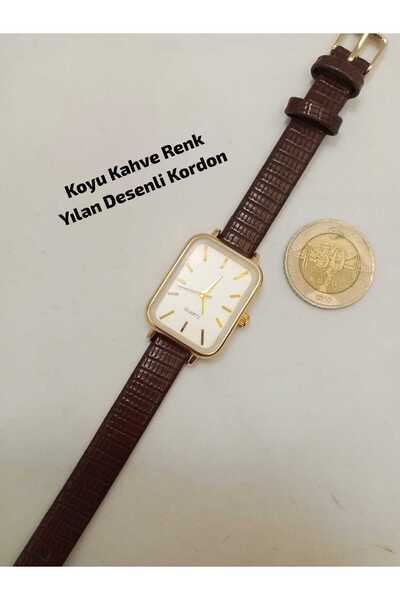 Brality Retro Model Women's Wristwatch, Rectangular Design Gold Color Case, D...