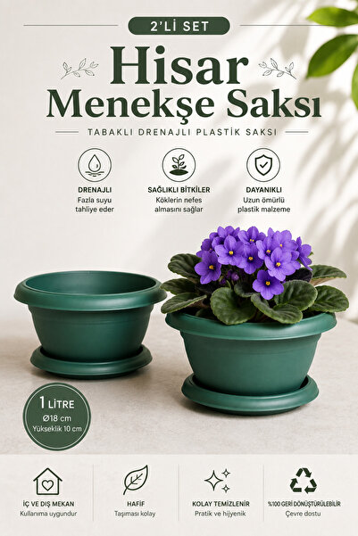 ToXA Menekşe Saksı 1 Litre Yeşil No2 Tabaklı Plastik Villa Menekşe Saksısı No...