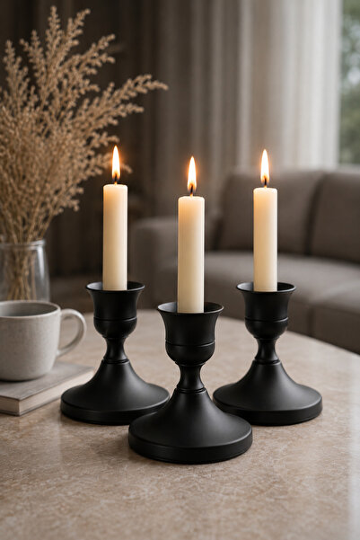 Lúmea Candle Metal Masa Şamdanı | 3’lü Set Modern Dekoratif Mumluk Minimal Ta...