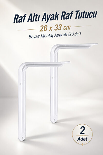 NZB Raf Altı Ayak Raf Tutucu L Demir 26 x 33 cm Beyaz Montaj Aparatı (2 ADET)