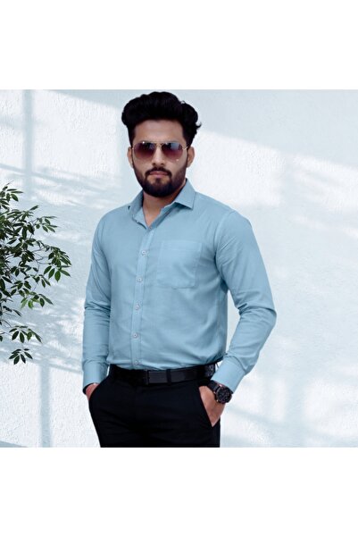 Weswadesi Pure Handmade Linen 100% Cotton very Light Blue Formal Shirts – Ful...