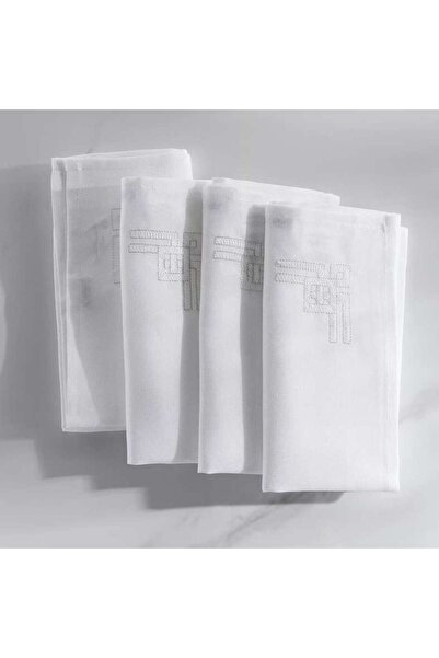 PAN HOME طقم مناديل مطرزة من ريجاليا مكون من 4 قطع مقاس 45×45 سم - أبيض