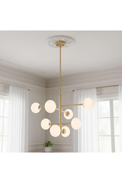 PAN HOME Ravelo 8-light G9 Opal Glass Pendant Lamp 74x123cm - Golden Bronze