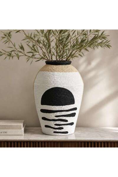 PAN HOME Gritty Paper Mache Geometric Handpainted Vase 40x40x60cm - Black