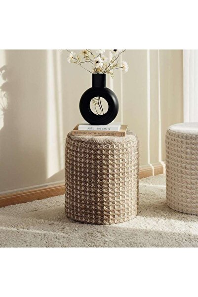 PAN HOME Cairo Woolen Waffle Pouf 40x40x45cm - Beige