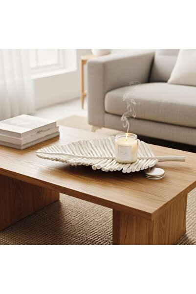 PAN HOME طبق أوراق ديكور من خشب الساج دريفت 37x5x50 سم - أبيض مغسول