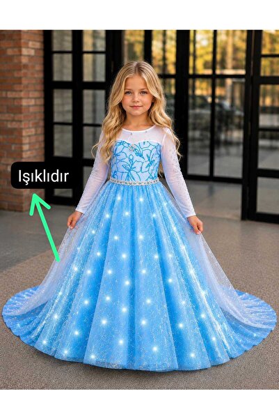 3b kids elsa ışıklı elbise kostüm doğum günü parti düğün davet tatil yazlık e...