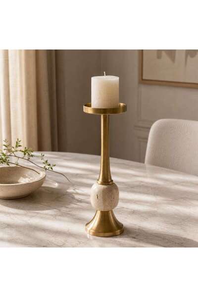 PAN HOME Girah Metal Traventine Pebble Pillar Candle Holder 11.5x11.5x34cm - ...