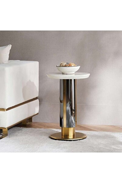 PAN HOME Nodrea Planter Stand Marble Small - White & Gold
