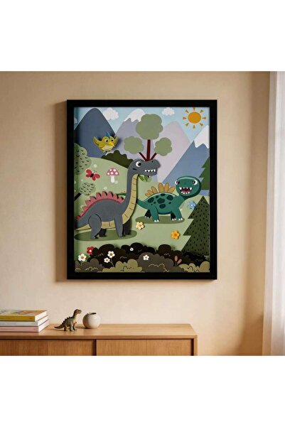 PAN HOME Dino Field Printed Framed Wall Art 43x53cm - Green