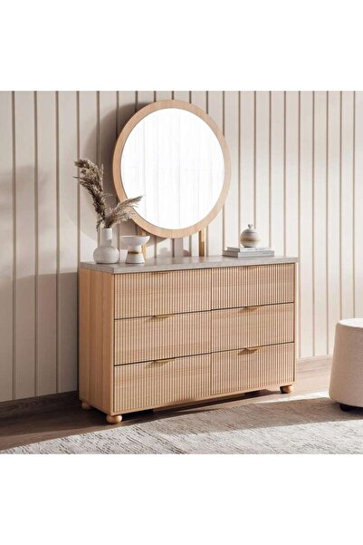 PAN HOME Fern Dresser And Mirror With 6 Drawer - Natural