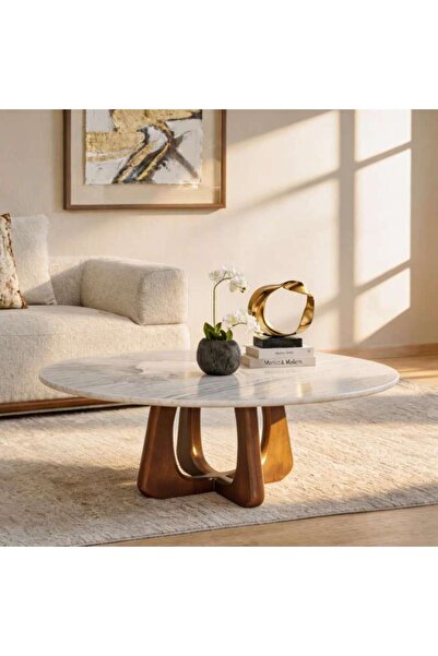 PAN HOME Prisien Coffee Table Marble Large - Beige Walnut