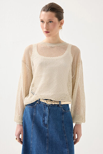 Gusto Openwork Viscose Knitwear Blouse - Beige